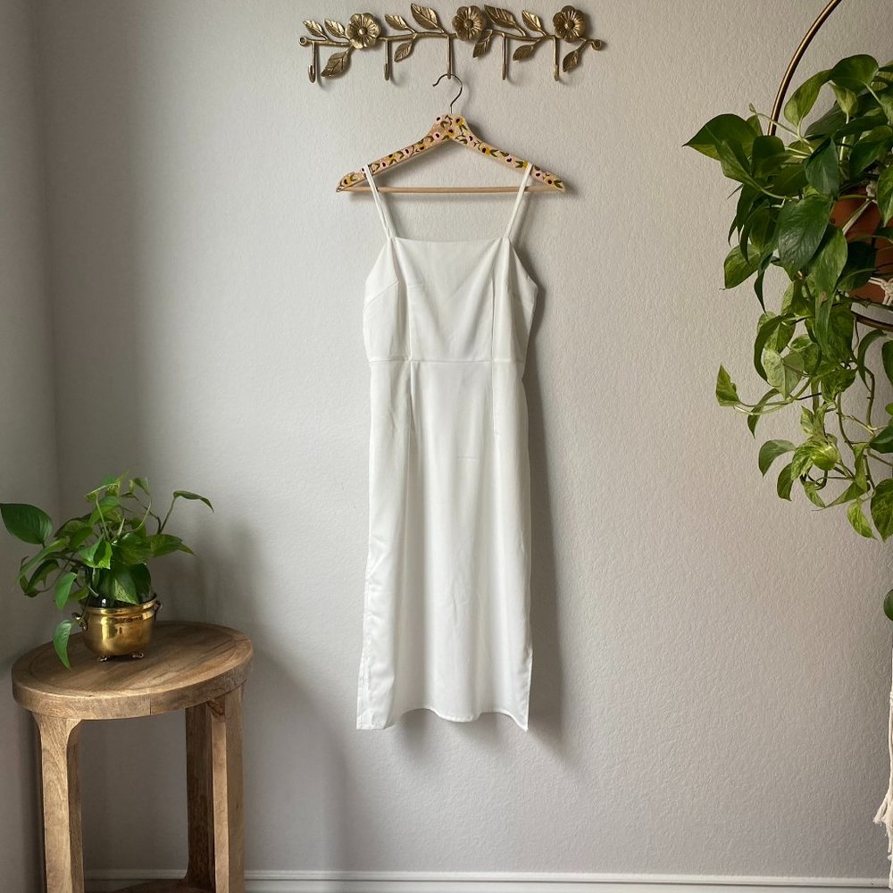 NWT Nasty Gal Square Neck Satin Slip Midi Dress White sz 6